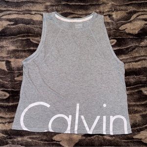 Calvin Klein Performance Logo Print Cut Out Back Gray Tank
